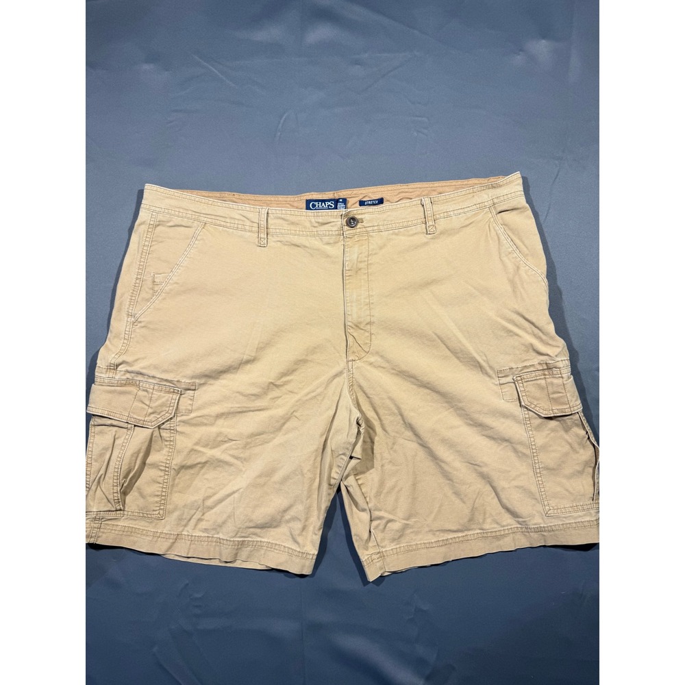 Chaps Mens Khaki Stretch Cargo Shorts Size 46 Cotton Blend Flat Front Utility